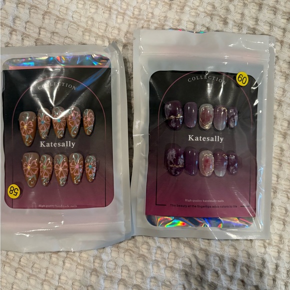 Katesally Floral and Purple Press-On Nails - Picture 1 of 1